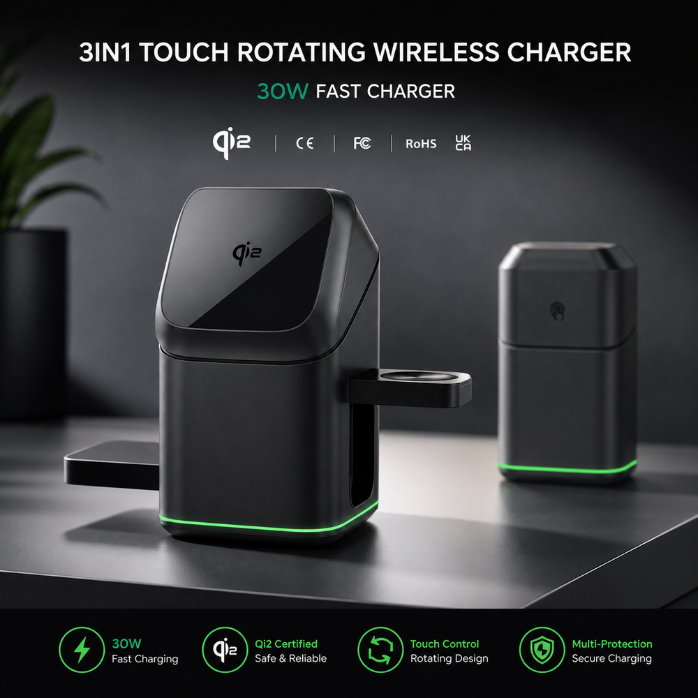 Phone Magnetic Fast Charger Station 3 in 1 Charger Holder For Phones, Airpods, and watches