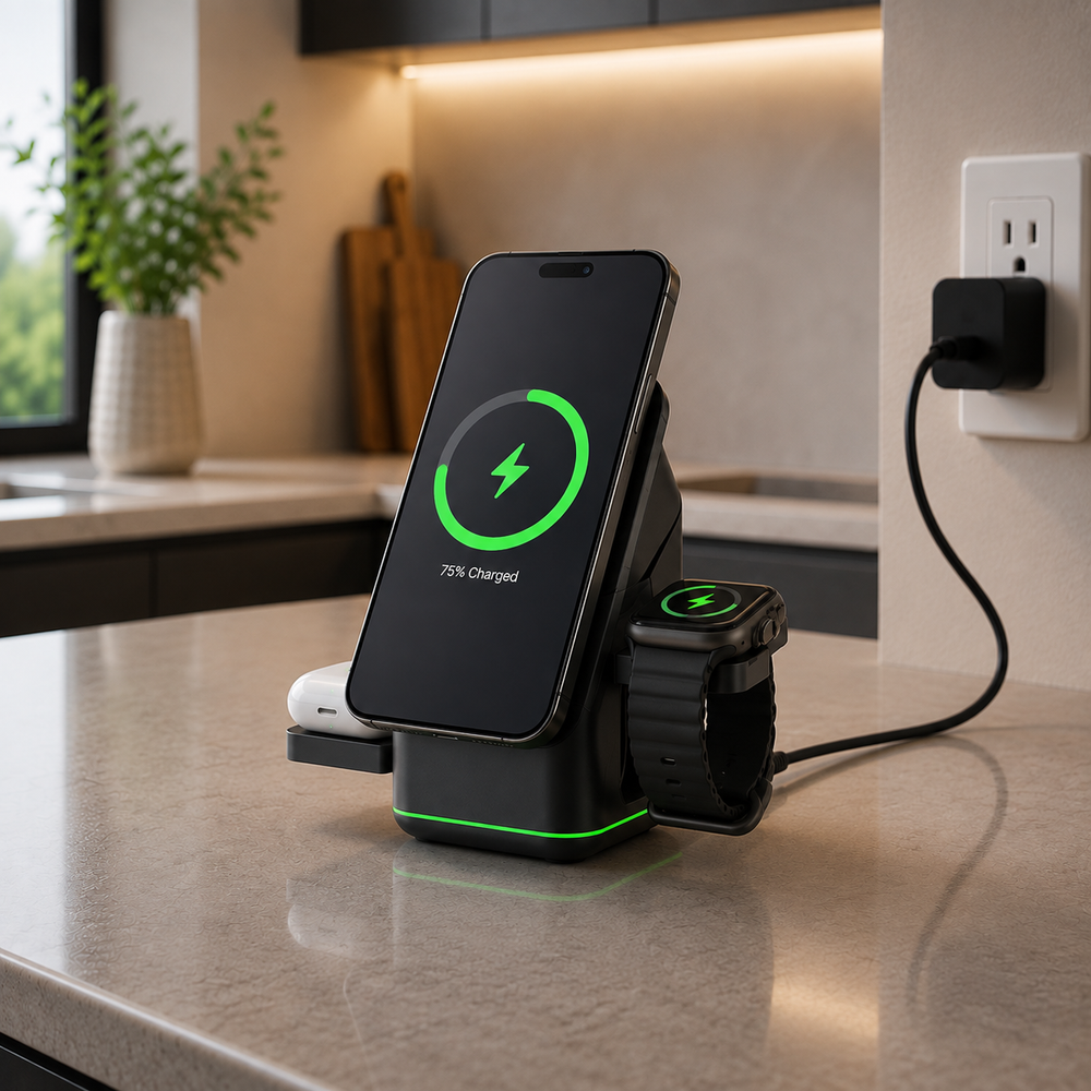 Phone Magnetic Fast Charger Station 3 in 1 Charger Holder For Phones, Airpods, and watches