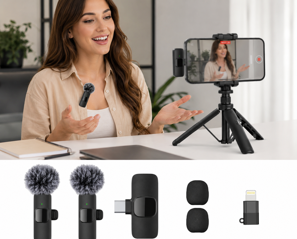 Wireless Lavalier Microphone  USB Type-C Clip-On Mic with Noise Reduction