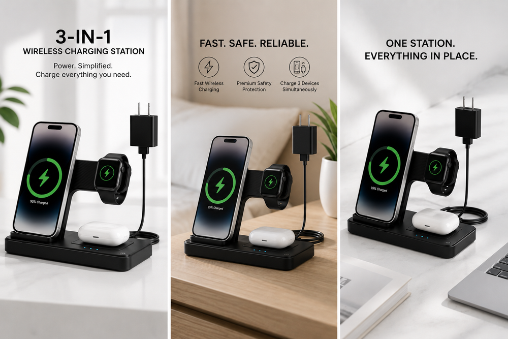 Charging Station for  Multiple Devices 3 in 1 Charger Stand